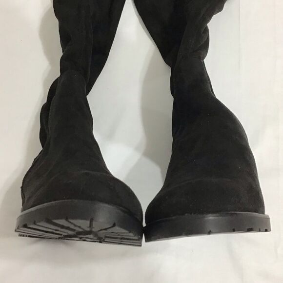ZARA Black Faux Suede Fur Lined Low Heel Over The Knee Boot Size 40 - Picture 5 of 14